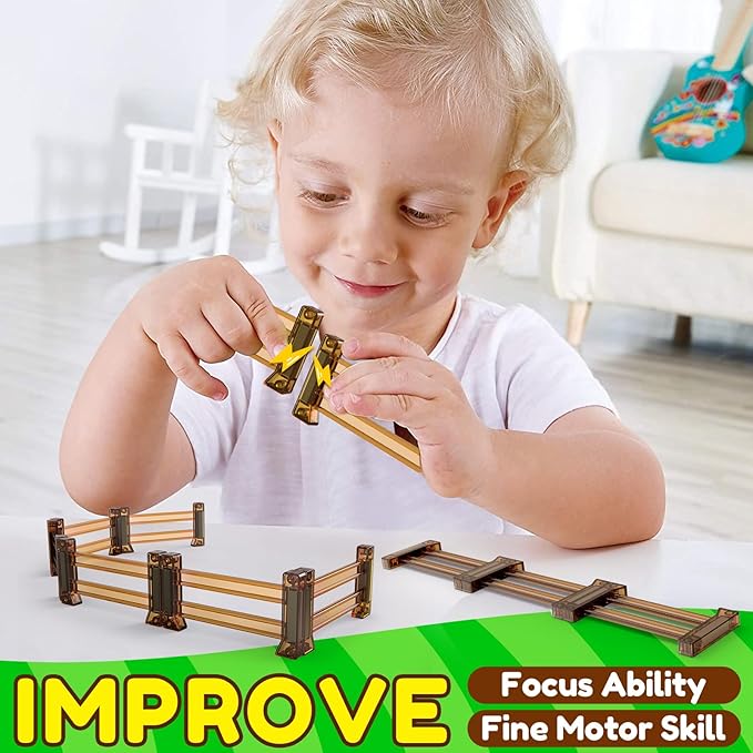 Oriate Farm Animals Fences Magnetic Tiles, 18pcs Magnet Fencing Compatible Garden Farming Zoo Dinosaur, Kids Magnetic Structural Construction Magnets Tile Building Blocks Toys Accessory