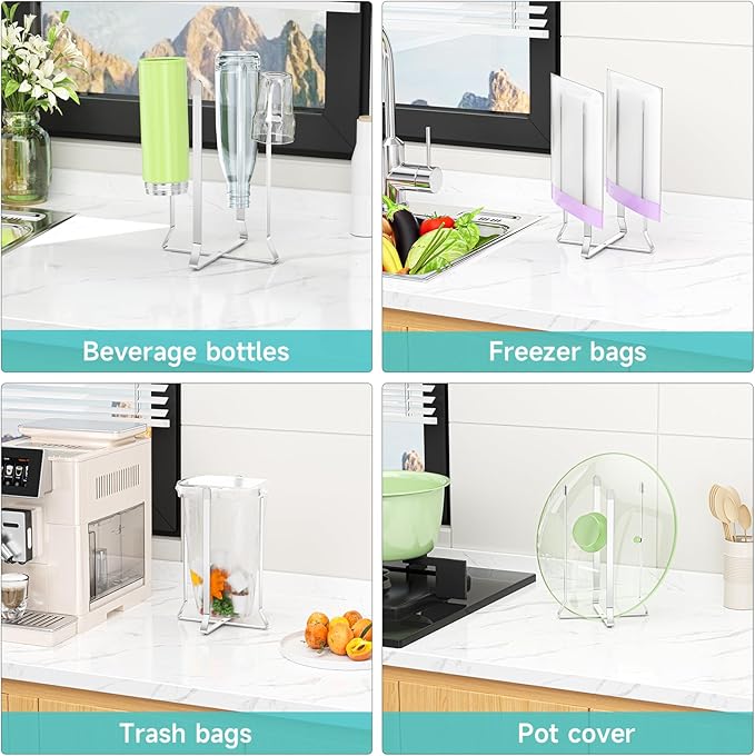 Foldable Bottle Drying Rack, Reusable Storage Bag Dryer, Space Saving Cup Draining Holder Drying Rack for Bottles, Plastic Bags, and Cups (1, Sliver)