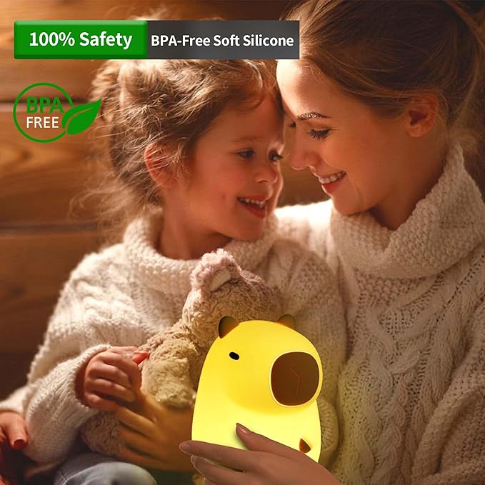 Capybara Night Light,Cute Silicone Squishy LED Animal Lamp,Dimmable Nursery Nightlight,Rechargeable Bedside Table Lamp with Touch Control,Xmas Birthday Gifts for Toddler,Breastfeeding