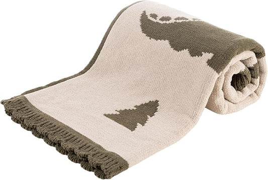 Berkshire Baby Blanket,Ultra-Plush Reversible Chenille Knit Toddler Blanket,Cute Pattern Nursery Crib Blanket,Ideal Baby Gift(30x40 Inches,Dino WalkKalamata)