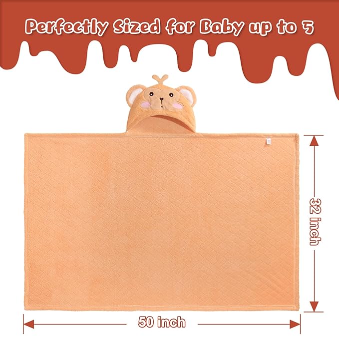 Toddler Towels for Boy, 2 PCS 50"x32" Hooded Baby Towels Boy,Thick Absorbent Bath Towels for Kids, Coral Fleece Animal Kids Towel with Hood, Gray Mouse & Orange Monkey Set