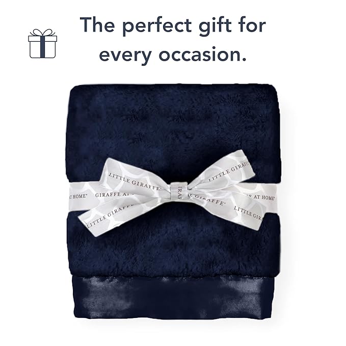 Little Giraffe Luxe Baby Blanket – 29x35” Satin Trim, Midnight | Ultra-Soft, Hypoallergenic Stroller & Nursery Blanket | Perfect for Newborns & Toddlers
