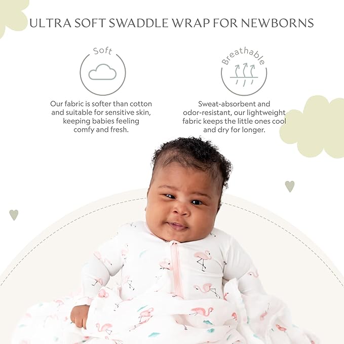 Muslin Baby Swaddle - Breathable Receiving Blankets for Newborn Baby, 70% Viscose derived from Bamboo, 30% Spandex, Imported