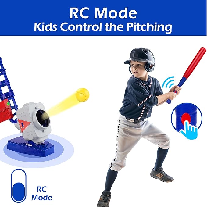 iPlay, iLearn Kids Pitching Machine Toys, 2 in 1 RC Baseball Tennis Pitcher, Auto Ball Launching Bat, Boy Outdoor Outside Sports Backyard Game, Birthday Gift 5 6 7 8 10 12 Yr Youth-Partially Assembled