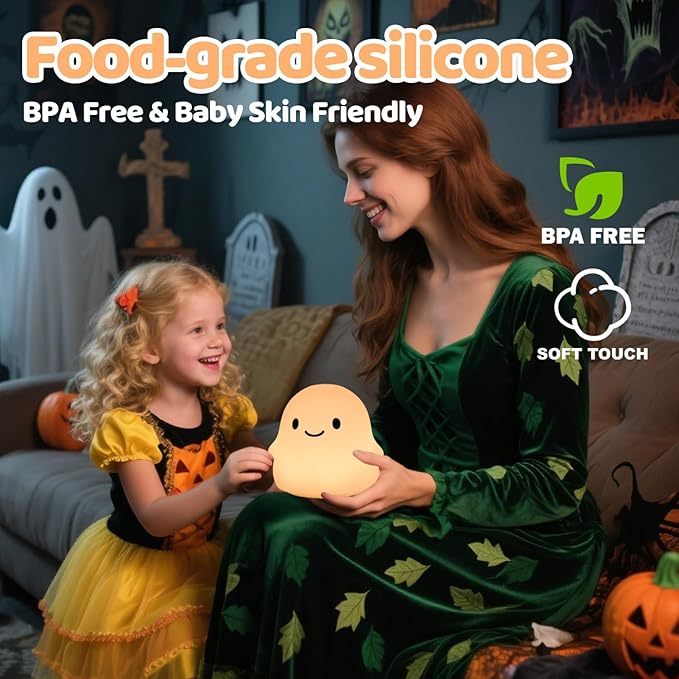 Halloween Ghost Night Light, Cute Ghost Lamp - Halloween Gifts for Kids & Women, Cute Halloween Decor, Dimmable, Rechargeable, 30-Min Timer, Halloween Decorations, Halloween Lights