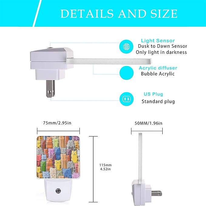 Funny Cat Night Light,Funny Cats Family Plug-in Night Lights with Dusk-to-Dawn Sensor for Stairway/Hallway/Bedroom Sleep Friendly lamp for Women/Girls/Boys Gift,0.5W