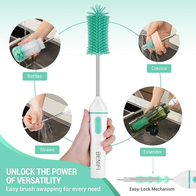 Electric Bottle Brushes Set, Baby Bottle Brush Cleaner, Portable Cleaning Brush Set, Silicon Bottle Brushes, Formula Mixer, Nipple Brush, Straw Brush, Soap Dispenser
