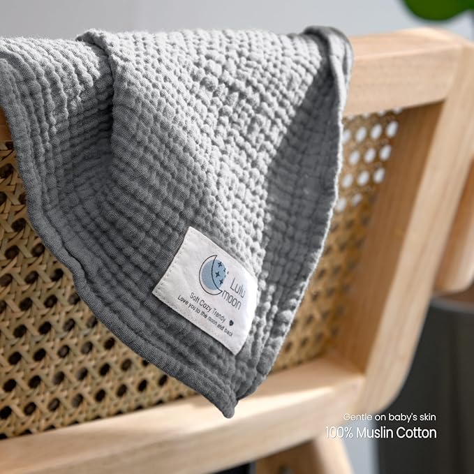 lulumoon Muslin Swaddle Blanket Baby - Cotton Swaddling Blanket Soft Baby Receiving Blankets Neutral 3Pack(Grey+Green)