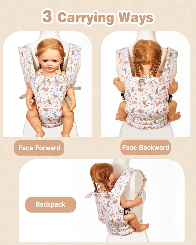 Lictin Baby Doll Carrier, Front and Back Doll Accessories Carrier for Little Girls, with Adjustable Straps for Stuffed Animal Reborn Baby Doll