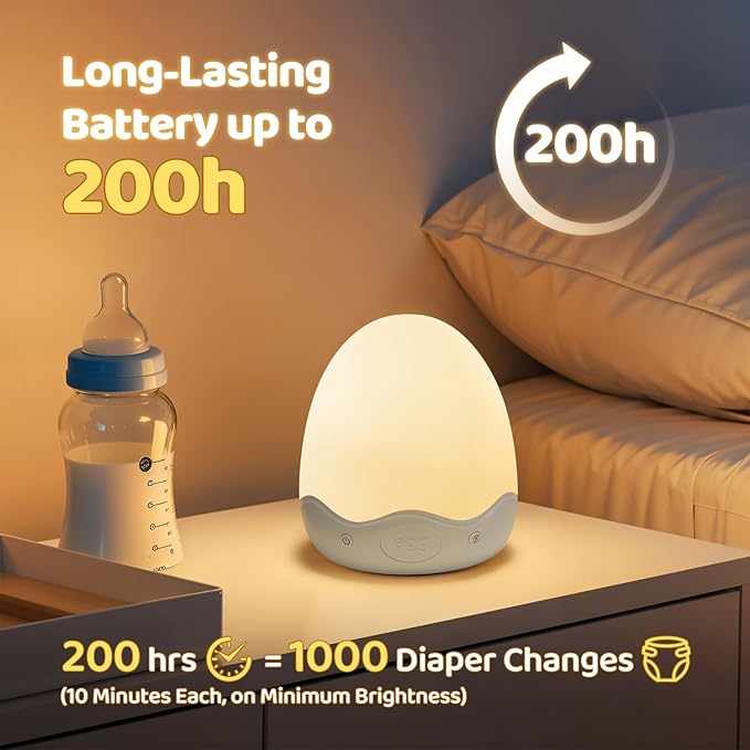 Baby Night Light for Kids,10 Brightness+10 Colors Egg Light for Nursery, Touch+Remote+3600mAh Rechargeable Egg Night Light for Baby Nursery,Warm Light for Breastfeeding 1h Timer&Portable,Newborn Gifts
