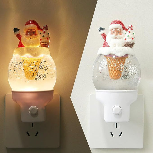 Christmas Night Light Plug into Wall Swirling Glitter USB Portable Christmas Decorative Night Light Decoration for Kids Adults Bedroom Kitchen Living Room Holiday Decor (Santa Cookie Cones)
