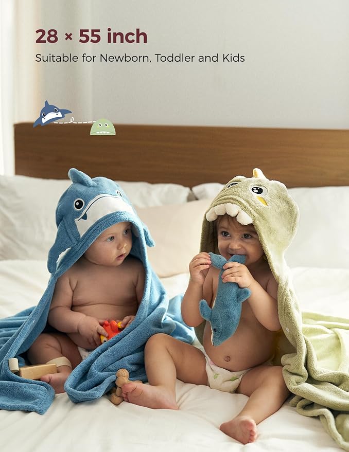 Momcozy Baby Bath Towels with Visualize Health Label - Ultra Soft & Absorbent Coral Fleece Hooded Towels for Newborn, Infant, Toddler (0-36 Months) Bath Essentials (Large Size,2 Pack)