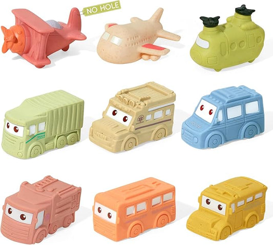 Mold Free Baby Bath Toys, 9 PCS No Hole Vehicle Bath Toys, Soft & Safe Toddler Bath Toy Set, Bathtub Water Beach Pool Toys for Babies 6-12 Months, Baby Gift for Christmas, Birthday, Stocking Stuffers