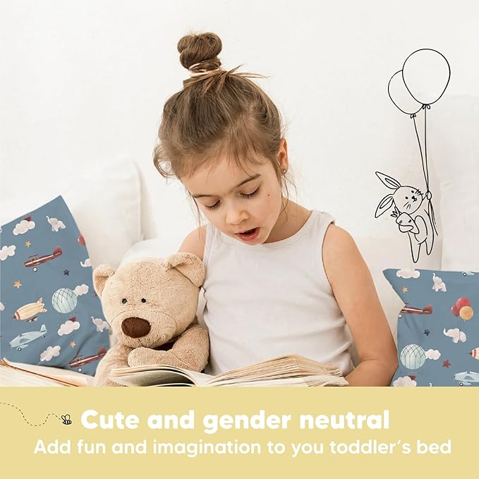 Toddler Pillow with Pillowcase - 13x18 My Little Dreamy Kids Travel Bed Pillows for Sleeping, Organic Cotton Small Pillowcase, Soft & Breathable, Machine Washable, Toddlers 2-5 Years Old (Up & Away)