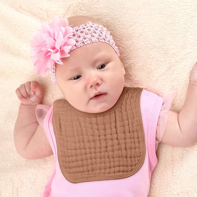 Tallew 8 Pack Baby Bibs and Muslin Burps for Baby Boy Girl Drooling and Teething 20" x 10" Burp Cloths Absorbent Rag Soft Cotton Bibs for Newborn Toddler Infant 0-24 Month Essentials(Brown Series)