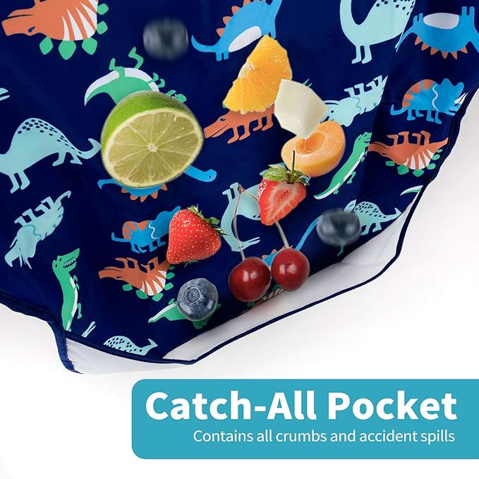 Baby Noah 3 Pack Long Sleeve Bib, Toddler Mess Free & Waterproof Shirt Bibs, Reusable Bib with Pocket, Adjustable Fits Ages 6-12 Months