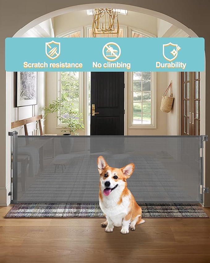 DEAR LOV Retractable Baby Gate, Mesh Baby Gate or Mesh Dog Gate, 33" Tall, Extends up to 118" Wide, Child Safety Gate for Doorways, Stairs, Hallways, Indoor/Outdoor (33"x118",Gray)