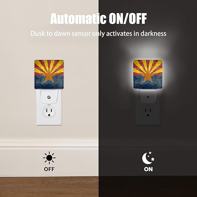Arizona Flag Night Light, The 48th State Plug into Wall with Dusk to Dawn Light Sensors,Warm Nightlights for Bedroom, Bathroom, Hallway, Kitchen, Gifts Ideal for Boys Girls Women Men