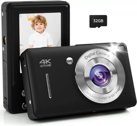 Digital Camera, 44MP FHD 1080P Camera for Kid with 16X Zoom Anti Shake, Compact Small Camera with 32GB SD Card, Digital Camera for Teens for Teens Girls Kids Adults(Black)