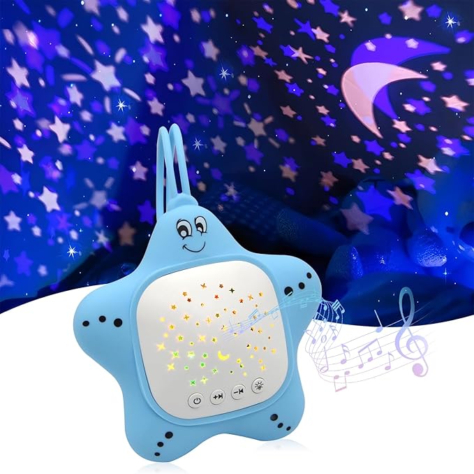 Portable White Noise Machine for Travel | Rechargeable Baby Sleep Aid with Soothing Star Projector & Calming Sound Music, Ideal for Nursery, Car, Crib On-The-Go