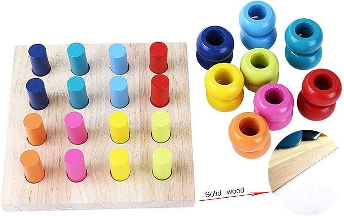 Wooden Color Sorting Stacking Rings Board Educational Learning Counting Toys Puzzle Games for 1 Year Old Preschool Kids Children Gift