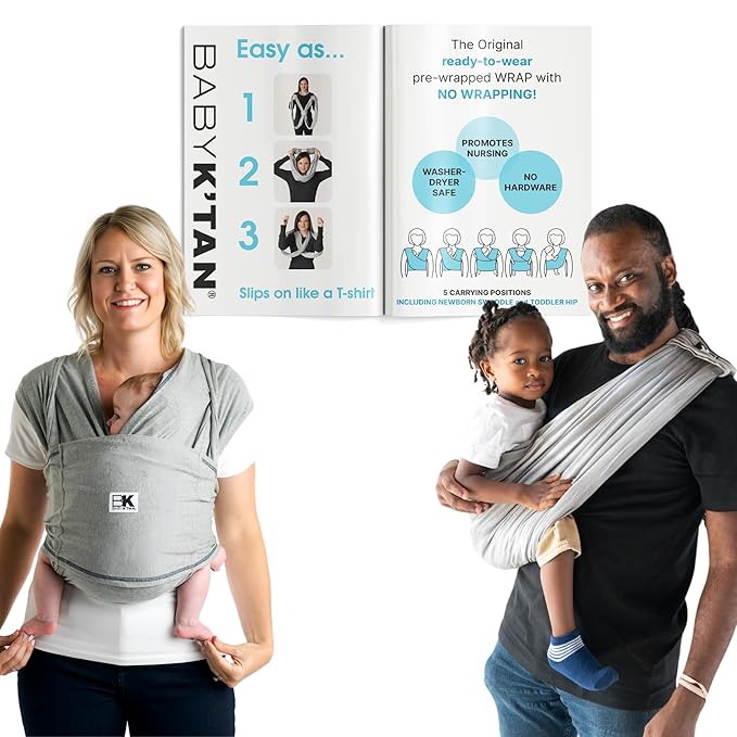 Original Baby K'tan Baby Carrier: #1 Easy Pre-Wrapped, Soft, Slip-On, No Rings, No Buckles | The Best Hands Free Infant Wrap for Newborn to Toddler up to 35lb (See Size Chart) + Baby Hat