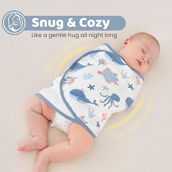 Baby Swaddle Sleep Sack 3-6 Months, Swaddles for Newborns Boy Girl, 3-Way Adjustable Infant Swaddle Wearable Blanket with Zipper & Detachable Wrap, 2 Pack Soft Snug Blue Whale