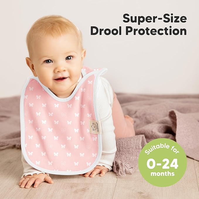 8-Pack Baby Bibs for Boys, Girls - Pullover Bibs for Drooling Teething Baby Girl & Boy Toddler, Newborn, Soft & Absorbent, Cute Colors, Large Torso Coverage Keep Infant Clean & Dry (Butterflies)