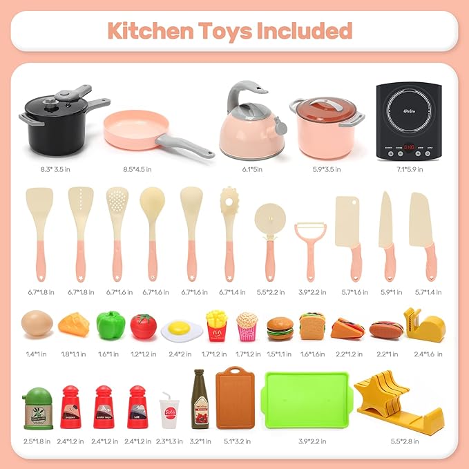 CUTE STONE Play Kitchen Accessories Set, Kids Cooking Toys Set with Play Pots and Pans, Electronic Induction Cooktop with Sound and Light, Cookware Utensils Kids Kitchen Set Kitchen Toys for Kids