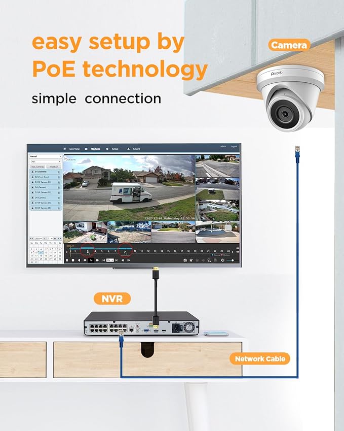 32 Channel Security Camera System, 20pcs 5MP Wired IP Turret Dome PoE Cameras Outdoor, AI Human Detection, Built-in Mic, Remote Access, 4K 32CH NVR 8TB HDD for 24-7 Recording, PD93A2032-5M
