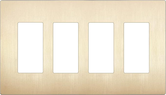 LIDER Brushed Finish Decorator Switch Cover, Screwless Wall Plate, Mid-Size 4-Gang 4.88" x 8.58", Unbreakable Polycarbonate Thermoplastic, UL Listed, LSWP-34M-BGD, Brushed Gold