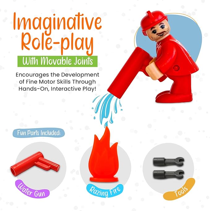 FUNERICA Toy Figures & Playsets - Firefighter, Police Officer, Construction Worker, with Parts - Play People Figures for Toddlers & Kids - Little People Toy Figurines