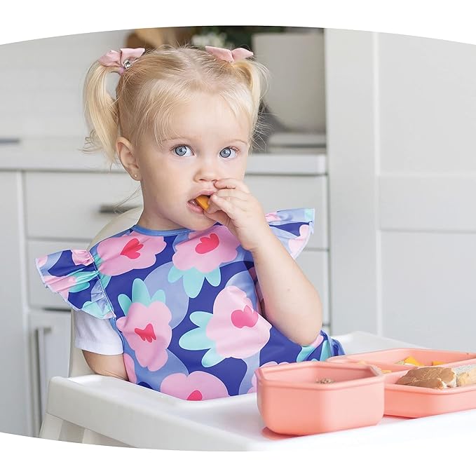 Tiny Twinkle Short Sleeve Apron Baby & Toddler Bib for Girls – Waterproof, Mess-Proof Bibs for Eating & Feeding, Machine Washable,Perfect Holiday Gift (Floral Blue, 2-4Y)