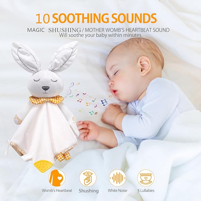 BEREST Rechargeable Baby Sleep Soother Bunny Lovey- White Noise| Heartbeat| Shushing| Lullaby Infant Sleeping Aid with Cry Sensor at Nap Time Routine, Newborn Gifts Plush Toddler Snuggle Blanket Toy