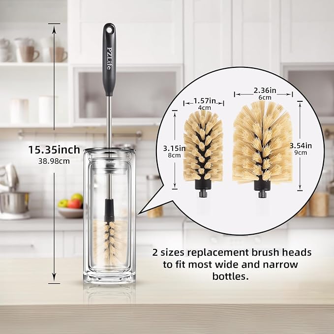 2-in-1 Water Bottle Brush, Water Bottle Cleaner & Straw Brush Cleaning Scrubbing Brush 15 in Long Bottle Brush Detachable Head Multi-Function Cleaning Brush Homework Cleaning Brushe
