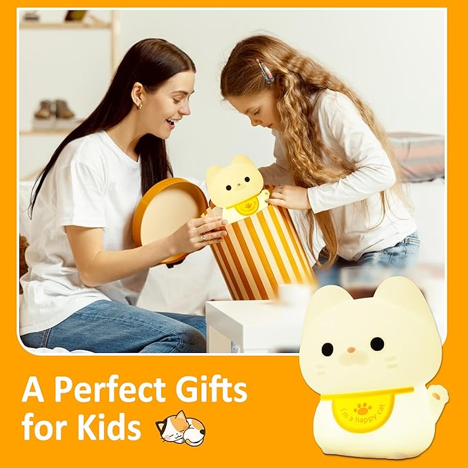 Attivolife Cute Cat Night Light for Kids, Animal Kitty Silicone Touch LED Lamp with Dimmable Timer, USB Rechargeable Toddler Feeding Bedroom Bedside Decor Birthday Xmas Gifts for Girls Baby