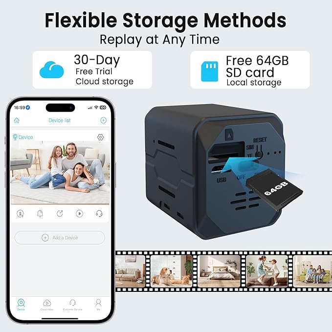 4K WiFi Indoor Camera with 64GB SD Card, Battery Powered Security Cam, 100-Day Standby, AI Human Detection, Night Vision, Real-Time Alert, Baby Monitor, Pet Cam for Home or Office