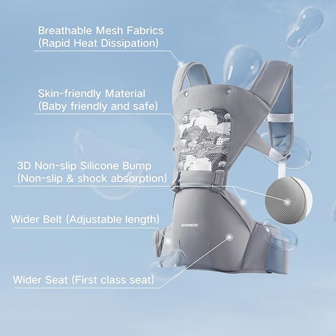 Baby Carrier, 6-in-1 Ergonomic Baby Carrier Newborn to Toddler, Safety-Certified Infant Toddler Carrier with Hip Seat, Detachable Baby Hip Carrier to Hands-Free Perfect for Shopping & Walking