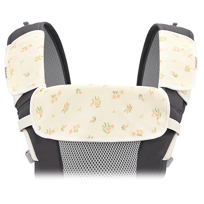 Bebamour Drool and Teething Reversible Cotton Pad For All Carry Positions Baby Carrier White Drool Bib For Boys & Girls (New Pink Flower)