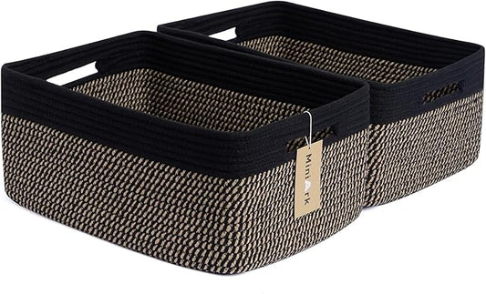 Large Storage Baskets for Shelves, Closet Organizers Bins for Clothes Blanket Towels, Baby Nursery, Toy Baskets Box, Woven Rope Baskets, 17 x 13 x 7.5”, 2 Packs Woven Brown