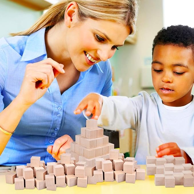200 Pack Unfinished Wooden Cube Blocks,Square Wood Craft Cube Blocks Wooden Blocks Building Blocks,Square Blank Blocks,Puzzle Making and DIY Craft Cube Blocks Making & DIY Projects (Wood-0.79 Inch)