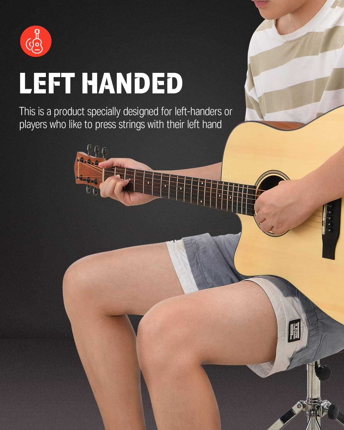 Donner Left Handed Acoustic Guitar Kit for Beginner Adult Full Size Cutaway Lefty Acustica Guitarra Bundle Set with Bag Strap Tuner Capo Pickguard String, 41 Inch, DAG-1CL
