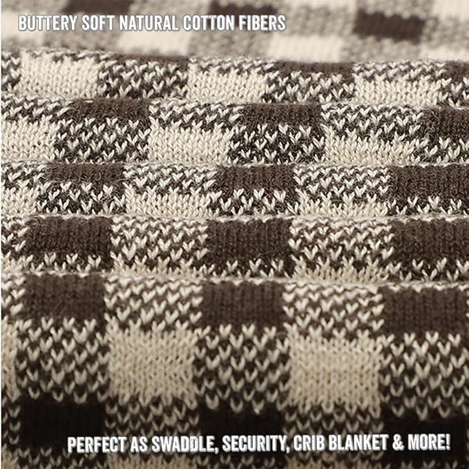 Checkered Baby Blanket for Baby Boys & Girls - 100% Soft Fine Cotton Quilt Receiving Swaddle Stroller Nursery Bed Blanket Unisex Gender Neutral for Newborns Toddlers (Plaid - Mocha)