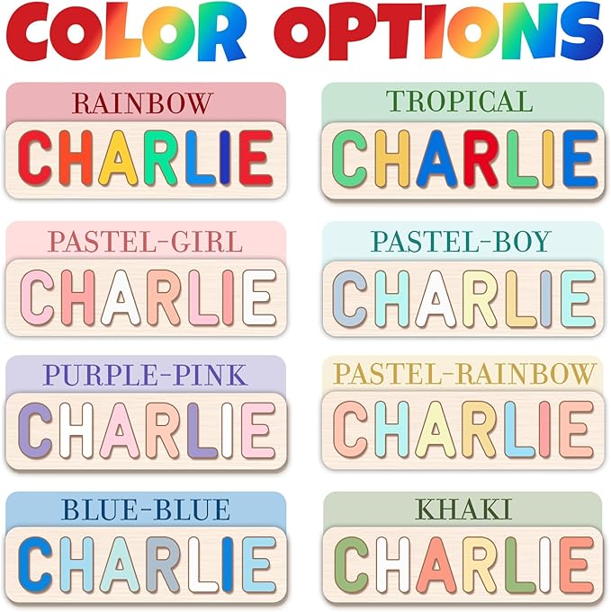 Personalized Wooden Name Puzzle for Toddlers 1-3 - Custom Baby Sensory Toy Easter Basket Stuffers - Early Learning Educational Toys for 1 Year Old Girl - 1st Christmas Birthday Gifts for Girl and Boy