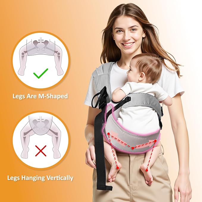 Toddler Carrier Sling for Newborn to Toddler, Ring Sling Baby Carrier 15–55 lbs with Breathable & Anti-Slip Seat Cushion for Comfort, Lightweight Travel-Friendly (Light Gray)