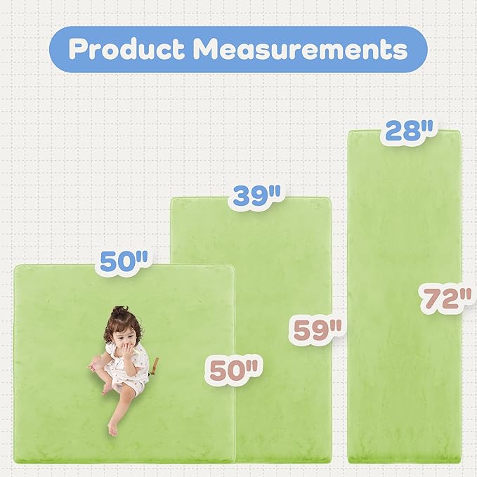 1.3" Thick Baby Floor Play Mat 50x50, Basic Padded Foam Mat for Tummy Time Crawling, Non Slip Cushioned for Babies Toddlers Infants Kids (Light Green)