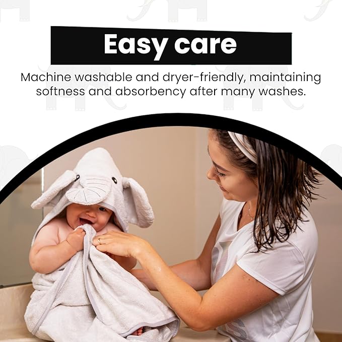 Premium Hooded Towel - 500GSM Viscose derived from Bamboo Cotton Baby Towels - Ultra Soft & Absorbent, Extra Large 35” x 35”, Hypoallergenic, Machine Washable Toddler Towel - Elephant