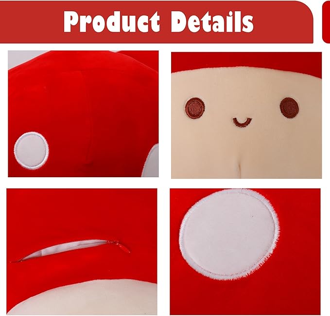 4PCS Mushroom Plush, 12 Inch Mushroom Plush Pillow with 3 Babies, Mushroom Stuffed Animals, Plush Toy Pillows, Mushroom Stuffed Pillow Room Decor Gift for Kids Adults
