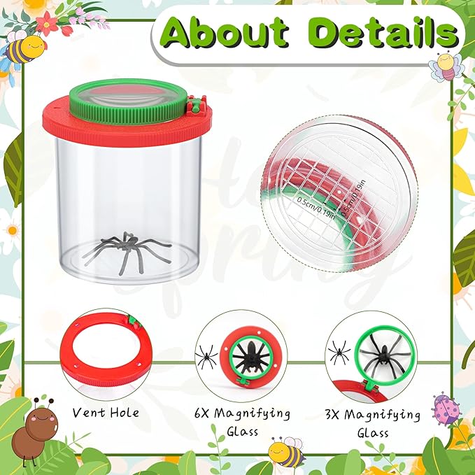 Coopay 24 Pieces Magnifying Insect Box - Bug Viewer, Critter Insect Cage, Container, Bug Catcher Cage, Jar Collecting Kit for Children, Kids Science Nature Exploration Tools
