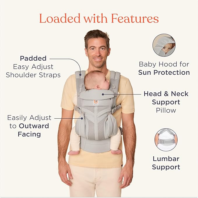 Ergobaby Omni Classic Baby Carrier Newborn to Toddler - Breathable Baby Carriers for Summer - All-Position Carrier with Lumbar Support (7-45 Pounds), Mesh, Natural Beige